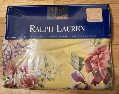 Sábana plana vintage Ralph Lauren BROOKE algodón amarillo floral - COMPLETAMENTE sin existencias EE. UU. Foto 1 de 3