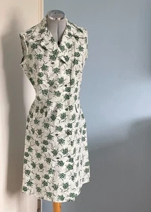 Vintage Dagger Collar Dress 1970s Green Floral Keynote 50s Retro Style Size 14 - Picture 1 of 14