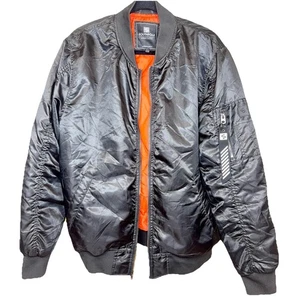 Southpole Y2K Bomber Jacket Black Lightweight Full Zip Orange Lining Mens Large - Picture 1 of 16