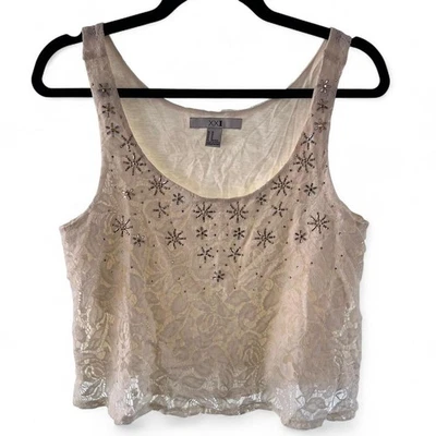 XXI Forever 21 Camiseta sin mangas de encaje blanco crema adorno con cuentas para mujer talla M Foto 1 de 4