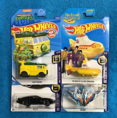 Lot of 4 NEW Hot Wheels TMNT, KNIGHT RIDER, THE BEATLES & GOTG VOL. 2 MILANO - Image 1 of 4