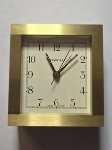 TIFFANY & CO. HEAVY Quartz Brass Swiss Made Square Table Clock TESTED WORKS - Picture 1 of 14