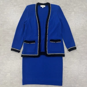 St. John Collection Marie grau Damen 6 Fransen blau Strick Set Anzug Jacke Cardigan - Bild 1 von 20
