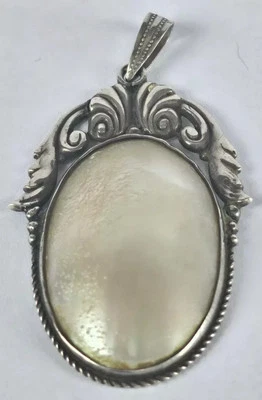 D0526 - Antiker 800er Silber Anhänger - Perlmutt - Jugendstil Antikschmuck - Bild 1 von 4
