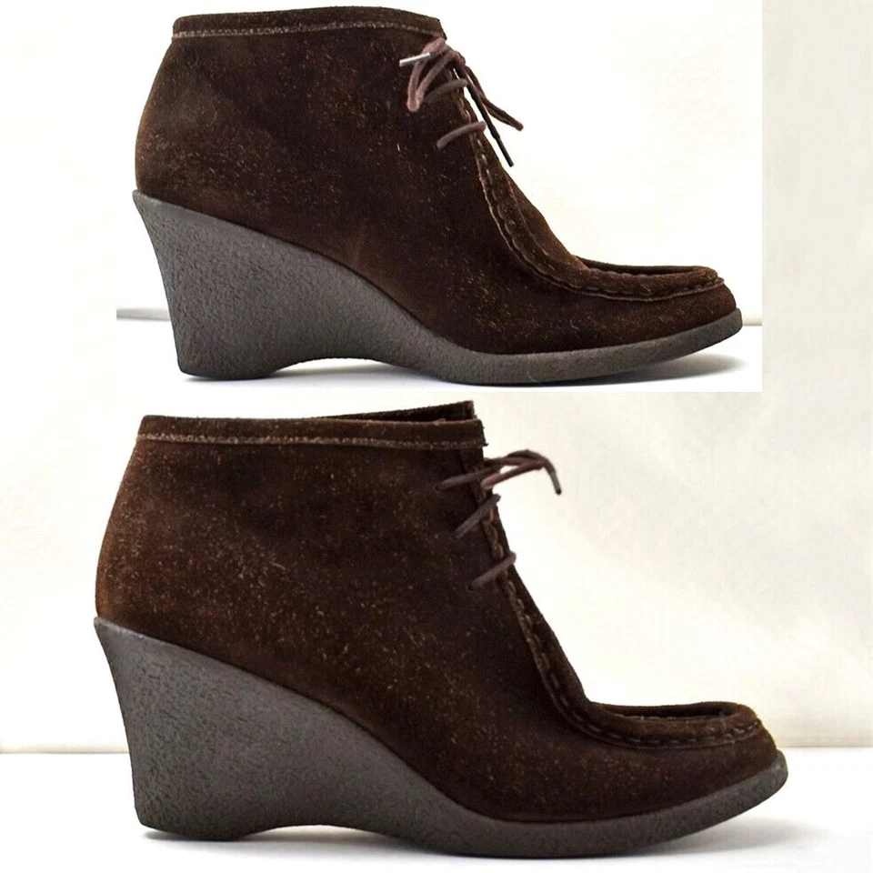 Banana Republic Wedge Heel Lace-Up Booties Brown Suede Leather - Women's 9.5 M - Image 1 of 4
