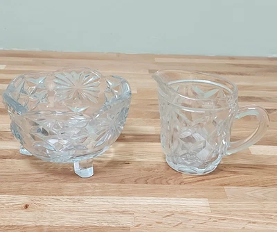 Vintage Pressed Glass Milk Jug and Footed Sugar Bowl Mid Century - Image 1 of 4