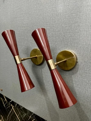 Mid Century Modern Wall Sconce: Italian Diabolo Brass Light - Image 1 of 4