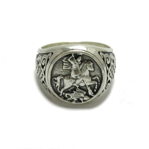 Genuine Sterling Silver Men's Ring Hallmarked Solid 925 St George Handmade - Picture 1 of 5