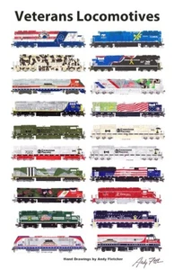 Veterans Locomotives 11"x17" Cartel del ferrocarril por Andy Fletcher firmado - Imagen 1 de 1