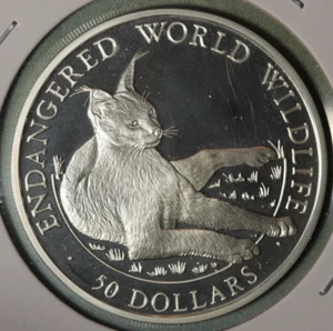 COOK ISLANDS 1990 ~ LINCE 50 DÓLARES PLATA~ VIDA SILVESTRE MUNDIAL EN PELIGRO DE EXTINCIÓN - Imagen 1 de 4