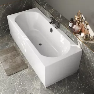 Modern Bathroom Double Ended 1700 x 750mm Bath Curved Acrylic White - Picture 1 of 12