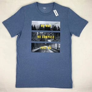 T-shirt da uomo blu heather Old Navy No Map No Compass Just Go taglia media - NUOVA - Foto 1 di 8