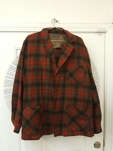 Vintage 60s Pendleton 49er red green plaid wool shirt jacket L leather buttons - Picture 1 of 10