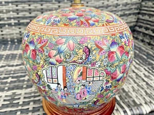 LARGE VINTAGE c1940'S CHINESE BALUSTER GINGER JAR STYLE TABLe LAMP WOODEN BASE - Picture 1 of 19