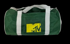 MTV Green Barrel Duffle Bag Screened Logo Double Handles Yellow Zip Closure - Picture 1 of 6