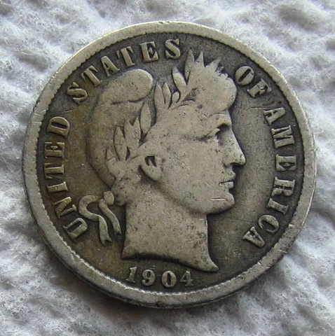 1904-S Barber Silver Dime Rare Key Date San Francisco Mint VG  Fine Part Liberty Cover