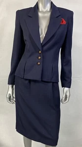 Vintage Dress Suit Women’s 4 Stirling Cooper London New York Navy w/ Scarf Retro - Picture 1 of 12