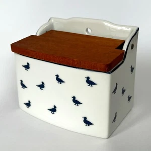 Contenedor de cocina caja de sal de porcelana Blue Ducks de Shafford - De colección 1983 - ¡Raro! - Imagen 1 de 16