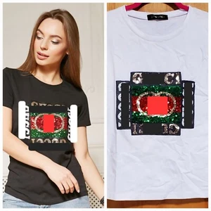 BLACK OR WHITE FASHION WOMEN TOP WITH SPARKLY DECOR - Picture 1 of 7