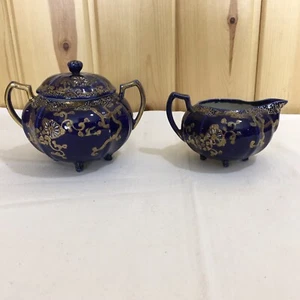 Beautiful VTG Blue, Gold, White Cream & Lidded Sugar Painted See Pics C25 - Picture 1 of 7