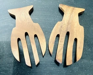 Vintage Holz Salat Hände Zange Salatspfer Holzkrallen - Bild 1 von 3