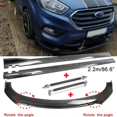 For Ford Transit Connect Front Bumper Lip Side Skirt Strut Rods Carbon Style - Image 1 of 4