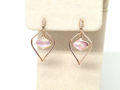 Authentic Kabana 14k Rose Gold, Pink Mother of Pearl,  Diamond, Dangle Earring - Image 1 of 4
