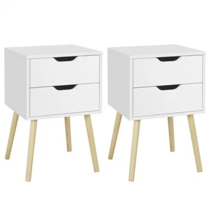 2 Stk. Nachttische Nachtkommode Beistelltisch Nachtschrank mit 2 Schubladen Weiß - Bild 1 von 11