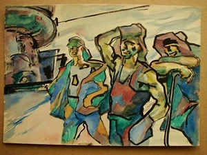 Ukrainian Soviet USSR watercolor Painting cubism fauvism figures steel worker - Picture 1 of 3
