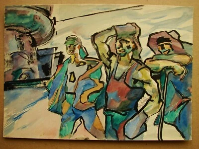 Ucraniano Soviético URSS Acuarela Pintura Cubismo Fauvismo Figuras Trabajador del Acero Foto 1 de 3