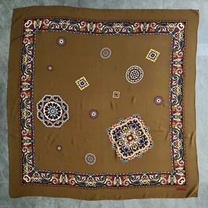 MANTERO brown silk scarf Mexican Decorative Tiles print size 53" Made in Italy - Picture 1 of 12