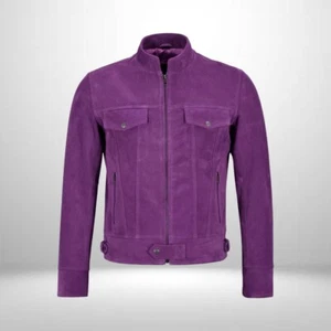 HOT Women's Genuine Sheepskin Purple Suede Leather Jacket Biker Fashion - Picture 1 of 4