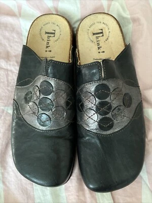 think! women footbed clog brown metallic leather cork comfort slip on sz 42/11 - Image 1 of 4
