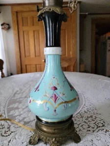 Antique Vintage French Italian Blue Porcelain 2 Socket Table Lamp 29"T×6"w - Picture 1 of 24