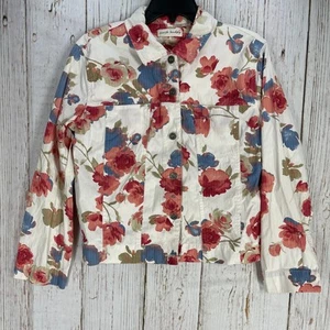 Marsh Landing Womens Jacket Size M Pink Floral Long Sleeve 100% Cotton FLAW - Picture 1 of 7