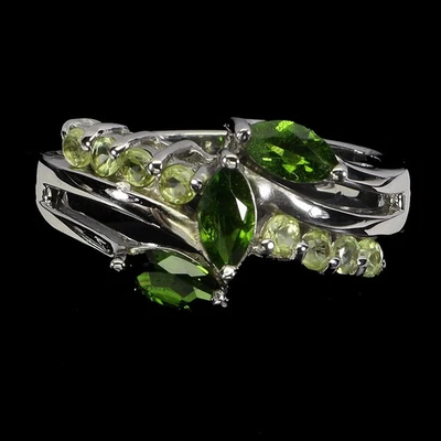 Anel de prata esterlina 925 marquesa cromo diópsido peridoto joia tamanho 8 - Imagem 1 de 4