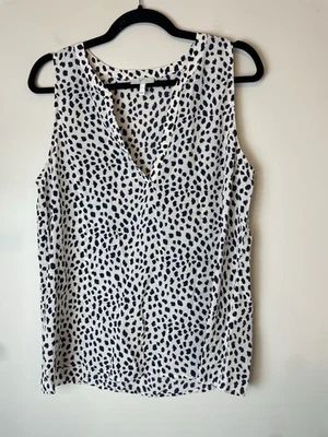 Camiseta sin mangas Joie de seda sin mangas estampada para mujer talla L grande azul marino crema Foto 1 de 4