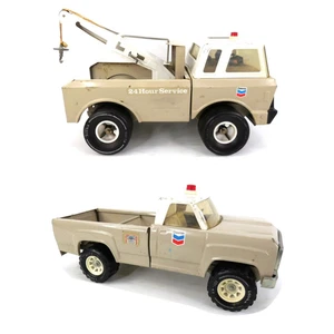 Vintage RARE 1970s Lot of 2 - Tonka Chevron Tow Truck & Pickup Service Trucks - Picture 1 of 20