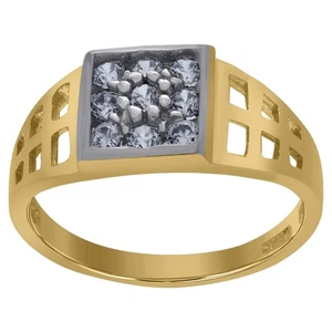 10k Two-Tone Gold Womens Round Cubic Zirconia Square Engagement Ring - Picture 1 of 3