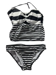 Lauren Ralph Lauren TANKINI Peep Hole Bandeau Striped Swim Suit Size 12 - Picture 1 of 14