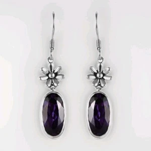 Color Change Sapphire (Lab-Created) In Sterling Silver Dangle Drop Earrings - Picture 1 of 7