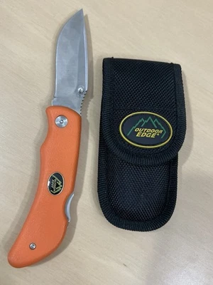 Cuchillo de caza plegable borde exterior mango naranja AUS-8 con funda de nailon Foto 1 de 4