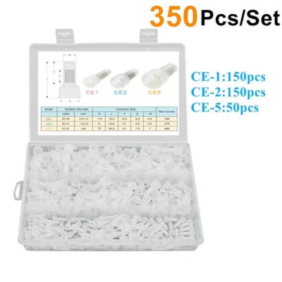 350PCS Closed End Crimp Cap Copper Core Nylon Wire Connectors 22-10AWG Terminals - Image 1 of 4