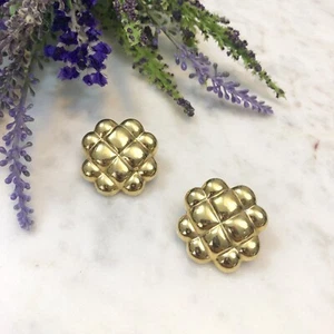 Aretes acolchados de oro grandes vintage años 80 90 con textura 3D - Imagen 1 de 4