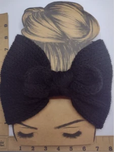 Black Bow Head Band/Ear Warmer/ Vintage Look Rockabilly/Land Girl Handmade - Picture 1 of 6