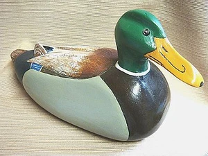 Large & Colorful HANDCRAFTED 10" WOOD DUCK STATUE DECOY Signed OREN MILLS 1990 - Picture 1 of 12
