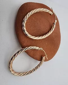 14k .585 Yellow Gold 1.5 x 1 " Oval Twist Hoop Earrings Au 2522 - Picture 1 of 5
