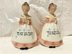Enesco Mother in the Kitchen PINK Salt & Pepper Shaker Set Prayer Praying Lady - Picture 1 of 8