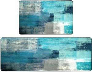 Rugs for Kitchen Floor, Abstract Area Rug Turquoise and Grey Abstract Art Painti - Picture 1 of 12