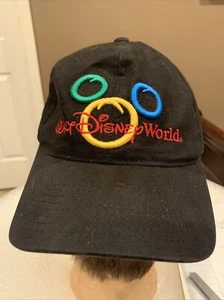 Vintage Walt Disney World Embroidered Logo Black Strap-Back Hat 1980-1990s - Picture 1 of 4